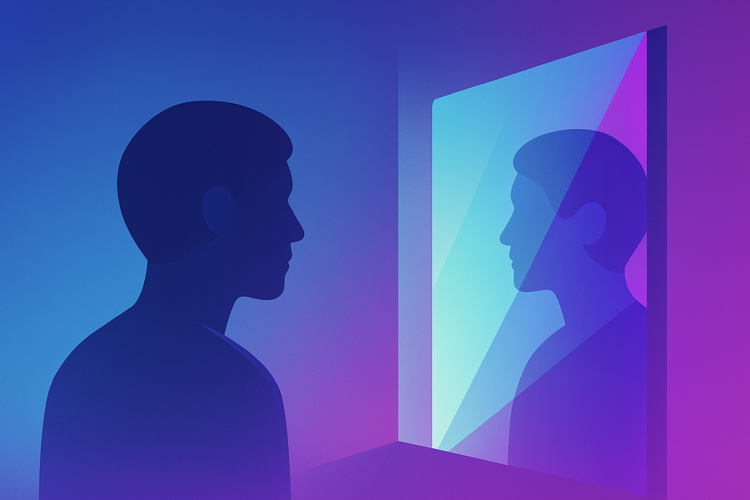 Silhouette facing future reflection